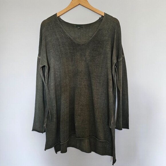 It Is Well Tunic Top Asymmetrical V-Neck Long Sleeve Cotton Size S Olive Green - Picture 10 of 11